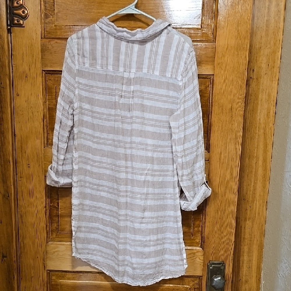 Cynthia Rowley 100% Linen White Tan Casual Long Sleeve Tunic L - Picture 4 of 4